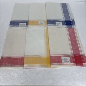 VTG NWT *Set of 6* Primary Striped LINEN Cotton KITCHEN TEA TOWELS Czech